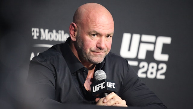 LAS VEGAS, NV - DECEMBER 10: Dana White appears at the UFC 282 post-fight press conference on December 10, 2022, at the T-Mobile Arena in Las Vegas, NV.