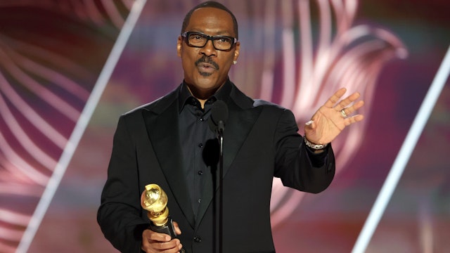 80th Annual GOLDEN GLOBE AWARDS -- Pictured: Honoree Eddie Murphy accepts the Cecil B. DeMille Award onstage at the 80th Annual Golden Globe Awards held at the Beverly Hilton Hotel on January 10, 2023 in Beverly Hills, California.