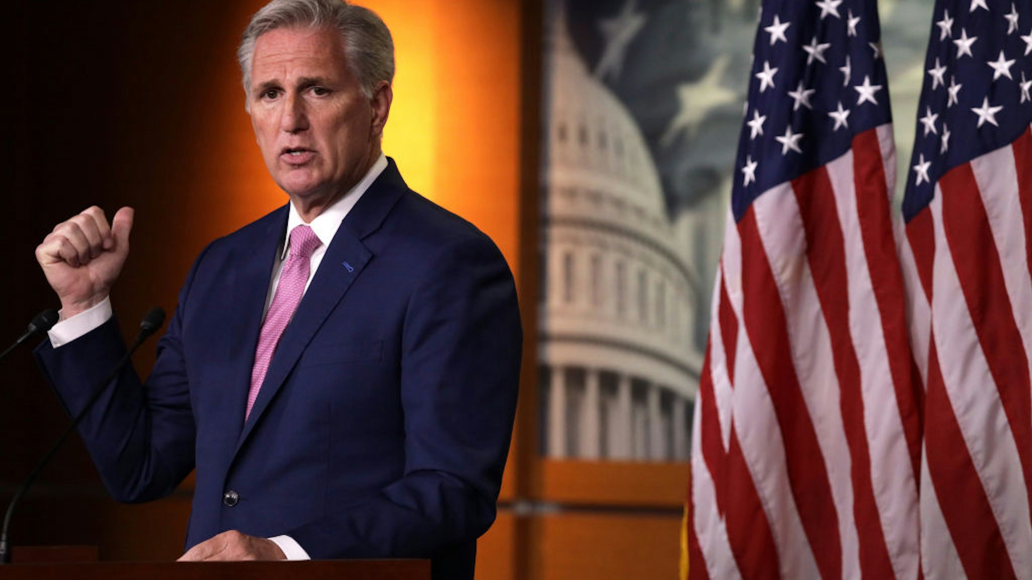 WASHINGTON, DC - MAY 28: U.S. House Minority Leader Rep. Kevin McCarthy (R-CA) speaks during a weekly news conference May 28, 2020 on Capitol Hill in Washington, DC. McCarthy held news conference to fill questions from members of the press. (Photo by Alex Wong/Getty Images)
