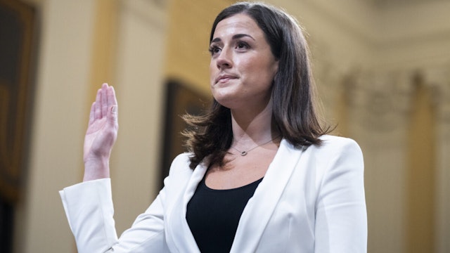 Cassidy Hutchinson, an aide to former White House Chief of Staff Mark Meadows, is sworn in to the Select Committee to Investigate the January 6th Attack on the United States Capitol hearing to present previously unseen material and hear witness testimony in Cannon Building, on Tuesday, June 28, 2022.