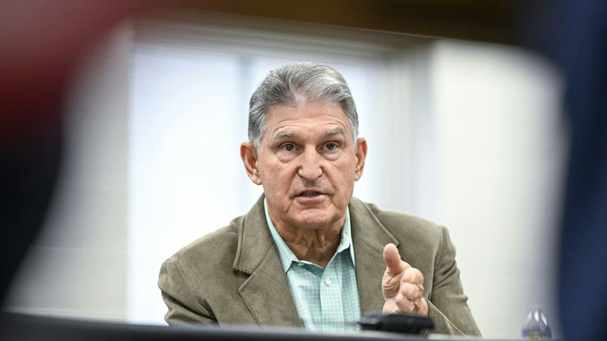 Senator Joe Manchin, a Democrat from West Virginia, speaks during a community listening session at Piketon High School in Piketon, Ohio, US, on Thursday, Oct. 20, 2022. Ohio US Democrat Senate candidate Tim Ryan and Manchin discussed issues pertaining to the Portsmouth Gaseous Diffusion Plant (PORTS) and the 2020 closure of Zahns Corner Middle School after radioactive material was detected at the site. Photographer: Gaelen Morse/Bloomberg via Getty Images