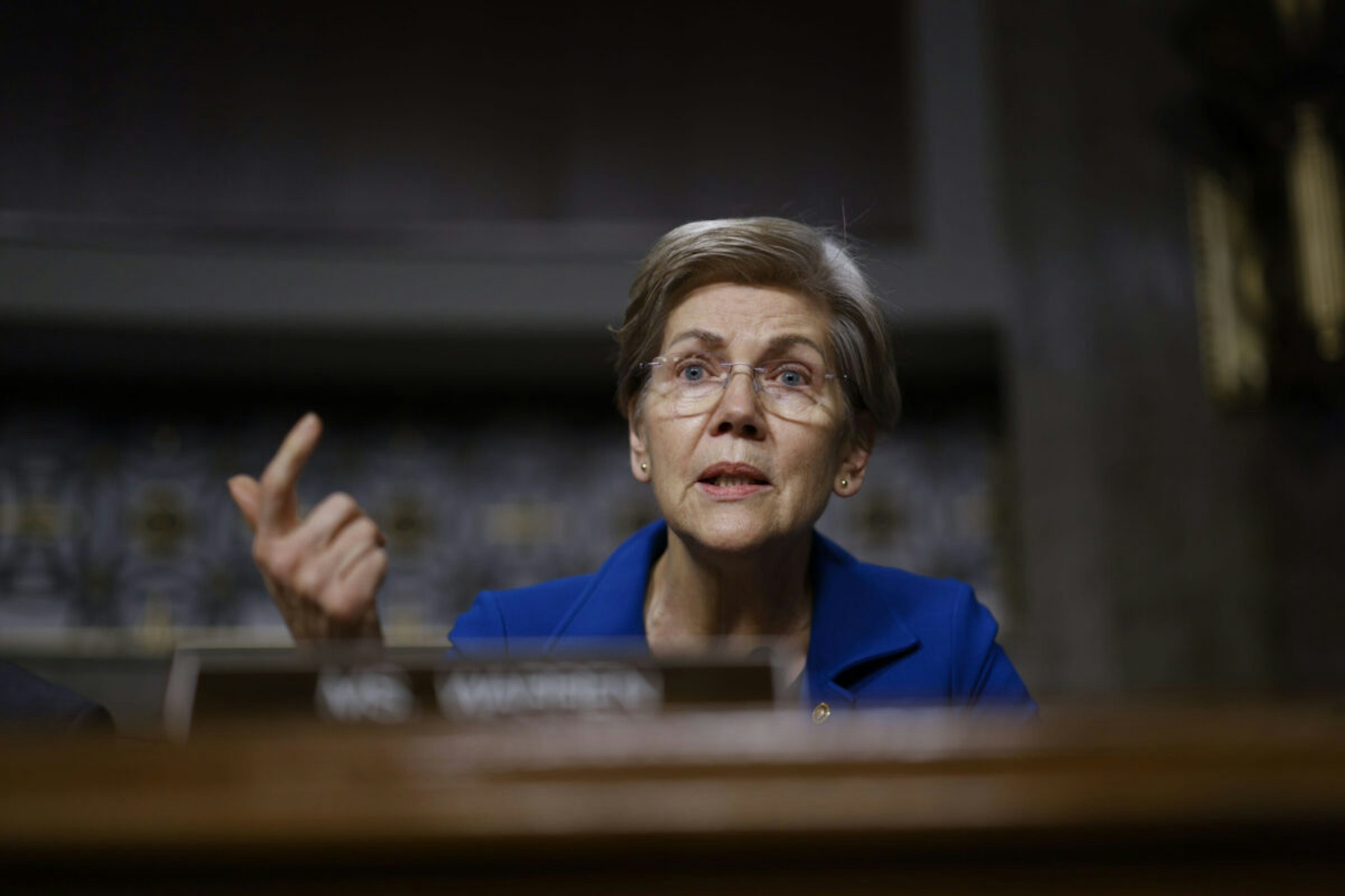 Senator Elizabeth Warren, a Democrat from Massachusetts, speaks during a Senate Banking, Housing, and Urban Affairs Committee hearing on FTX in Washington, DC, US, on Wednesday, Dec. 14, 2022.