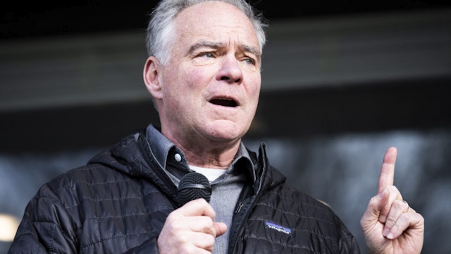 Sen. Tim Kaine, D-Va., speaks during a canvassing event for State Sen. Jennifer McClellan, D-Va., candidate for Virginia's 4th Congressional District, in the North Side of Richmond, Va., on Saturday, December 17, 2022.