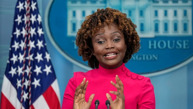 WASHINGTON, DC - JANUARY 3: White House Press Secretary Karine Jean-Pierre speaks during the daily press briefing at the White House January 3, 2023 in Washington, DC. President Biden is traveling to northern Kentucky on Wednesday to showcase infrastructure investments and his economic plan.