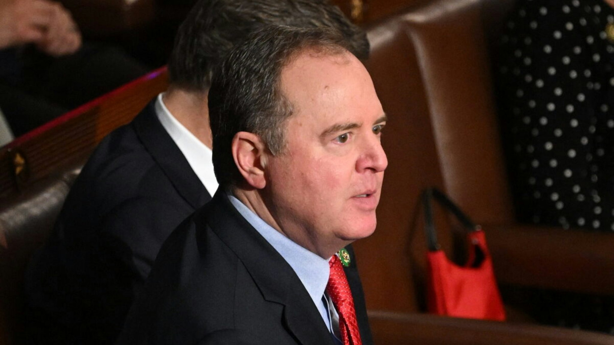 US Representative Adam Schiff, Democrat of California, watches as the US House of Representatives convenes for the 118th Congress and conducts a second vote for Speaker of the House, at the US Capitol in Washington, DC, January 3, 2023.