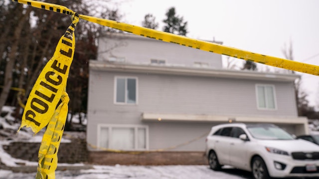 Police tape is seen at a home that is the site of a quadruple murder on January 3, 2023 in Moscow, Idaho.
