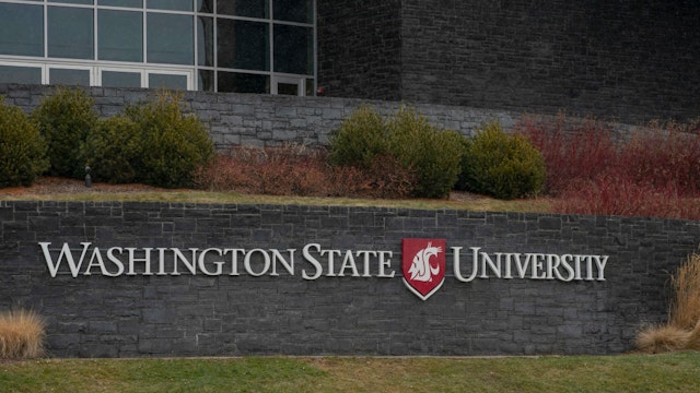 A sign for Washington State University, where the suspect in a Moscow, Idaho quadruple murder was a graduate student, is seen on January 3, 2023 in Pullman, Washington.