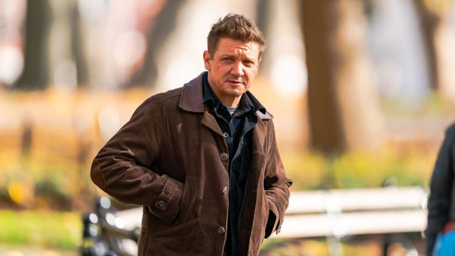 NEW YORK, NEW YORK - DECEMBER 03: Jeremy Renner is seen filming "Hawkeye" in Washington Square Park on December 03, 2020 in New York City. (Photo by Gotham/GC Images)