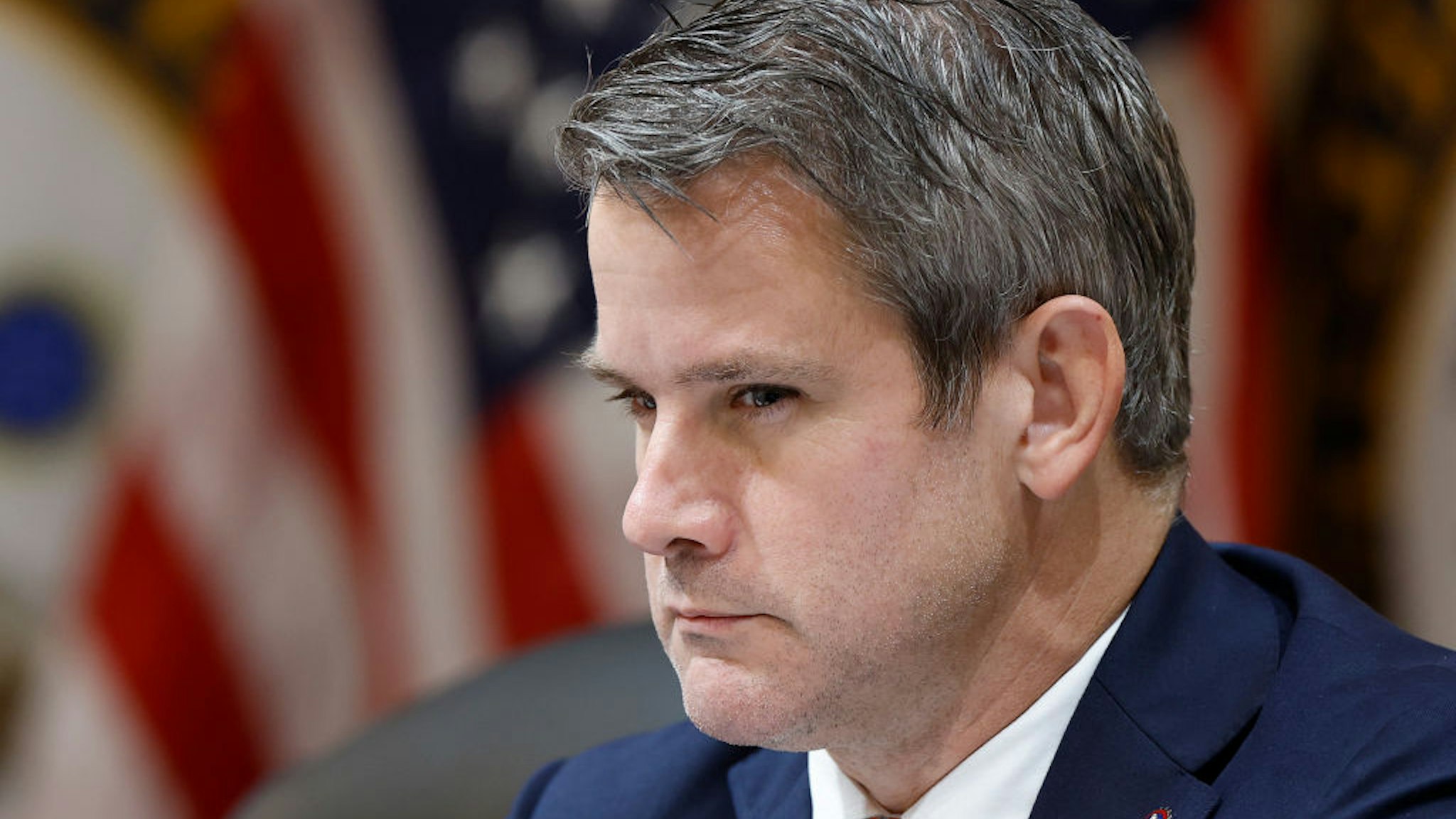 WASHINGTON, DC - DECEMBER 19: U.S. Rep Adam Kinzinger (R-IL) participates in the last meeting of the House Select Committee to Investigate the January 6 Attack on the U.S. Capitol in the Canon House Office Building on Capitol Hill on December 19, 2022 in Washington, DC. The committee is expected to approve its final report and vote on referring charges to the Justice Department. (Photo by Anna Moneymaker/Getty Images)