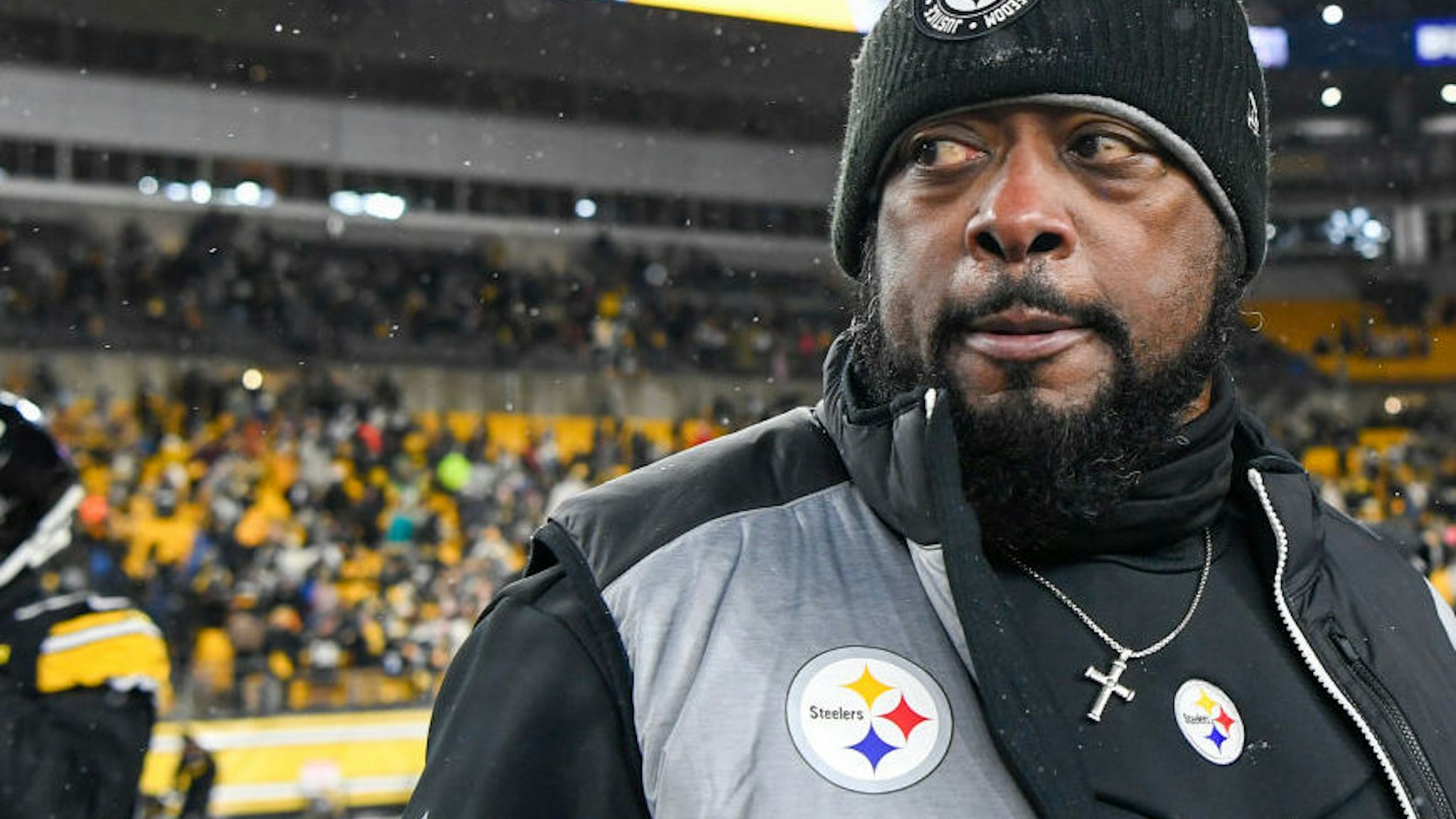 Pittsburgh Steelers head coach Mike Tomlin on the field after defeating the Las Vegas Raiders at Acrisure Stadium on December 24, 2022 in Pittsburgh, Pennsylvania.