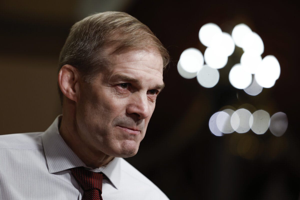 Rep. Jim Jordan (R-OH) speaks during an on-camera interview near the House Chambers during a series of votes in the U.S. Capitol Building on January 09, 2023 in Washington, DC. During 118th Congress's first day of business since electing a Speaker of the House, the House held a series of votes on a rules package with parameters for the House of Representatives.
