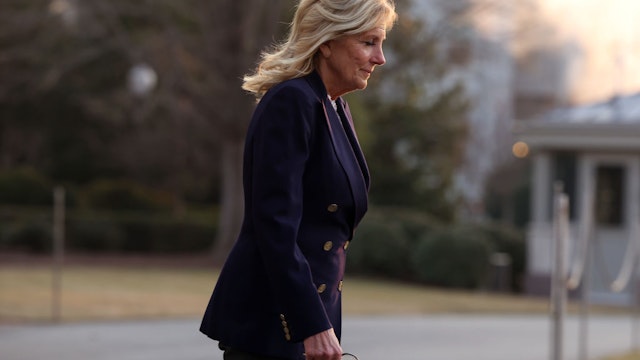 WASHINGTON, DC - JANUARY 11: First Lady Jill Biden departs the White House on January 11, 2023 in Washington, DC. First Lady Jill Biden is traveling to Walter Reed National Military Medical Center to undergo skin cancer treatment. (Photo by Kevin Dietsch/Getty Images)