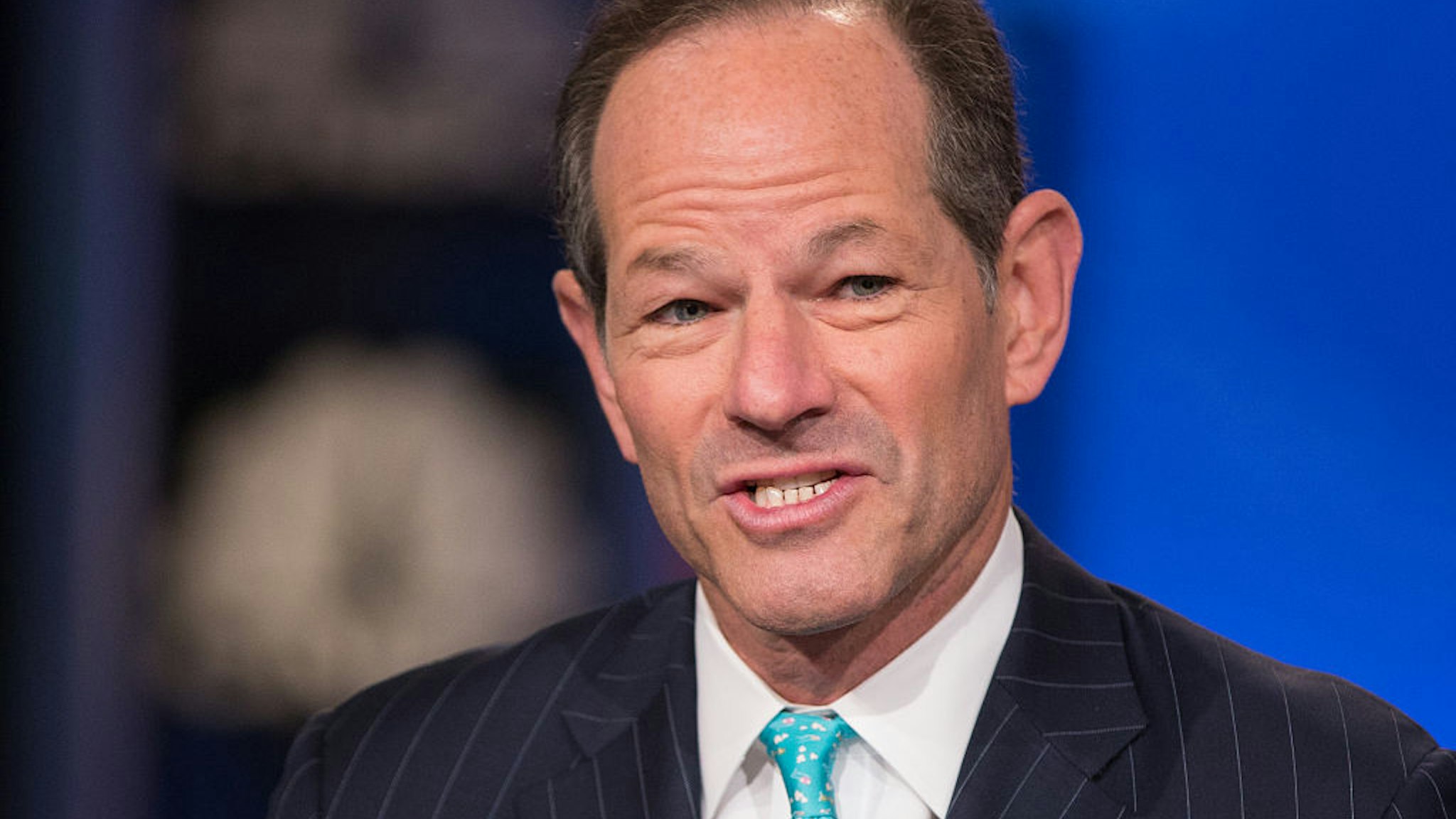SQUAWK BOX -- Pictured: Eliot Spitzer, Democratic Party politician and former Governor of New York, in an interview on January 5, 2015 -- (Photo by: Adam Jeffery/CNBC/NBCU Photo Bank/NBCUniversal via Getty Images)