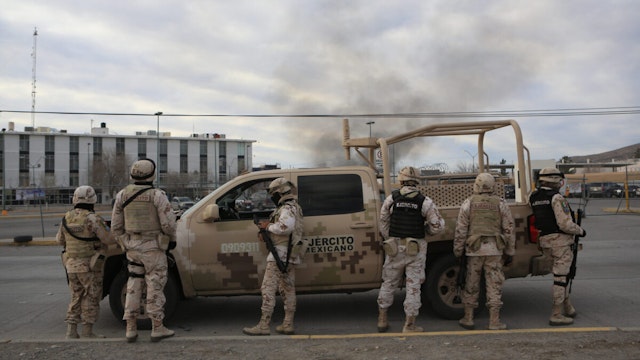 Security forces take measures after a prison riot broke out at the CERESO state prison in Ciudad Juarez, Mexico on January 01, 2023