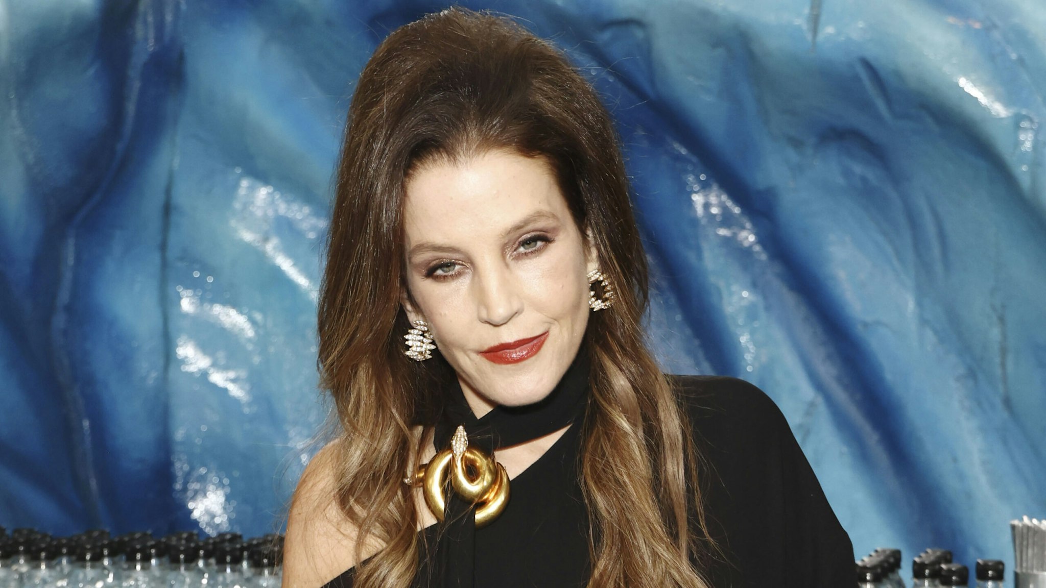 BEVERLY HILLS, CALIFORNIA - JANUARY 10: Lisa Marie Presley with Icelandic Glacial at the 80th Annual Golden Globe Awards at The Beverly Hilton on January 10, 2023 in Beverly Hills, California.
