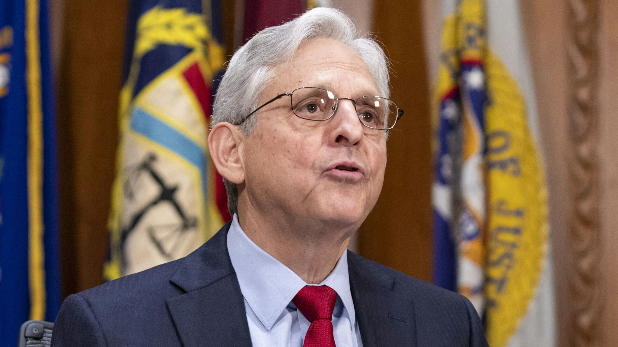 Merrick Garland, US attorney general, speaks during a news conference at the Department of Justice in Washington, DC, US, on Wednesday, Nov. 30, 2022. Stewart Rhodes, leader of the right-wing Oath Keepers group, and one other defendant were convicted yesterday of seditious conspiracy for their roles in the storming of the US Capitol on Jan. 6, 2021, capping a trial of the most serious crimes alleged among the hundreds of people prosecuted.