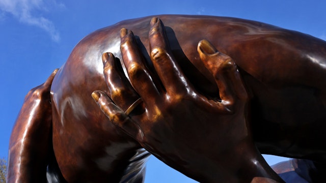 Boston, MA - January 10: Embrace, the Dr. Martin Luther King Jr. memorial sculpture at Boston Common.