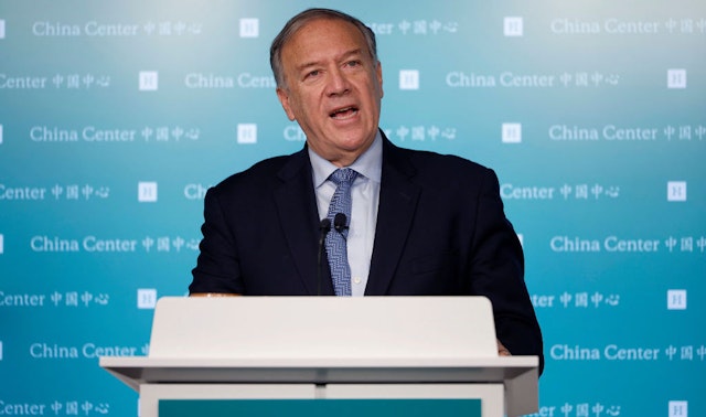 WASHINGTON, DC - OCTOBER 11: Former Secretary of State Mike Pompeo delivers remarks about "the growing Chinese threat in the Arctic region" at the Hudson Institute on October 11, 2022 in Washington, DC. A distinguished fellow at Hudson, Pompeo described China, Russia and Iran's efforts in the Arctic as a "grand conspiracy" and said the United States must stop it as a matter of national security. In 2021, following his time in the administration of former President Donald Trump, Pompeo was sanctioned by China and is prohibited from traveling to the communist country. (Photo by Chip Somodevilla/Getty Images)