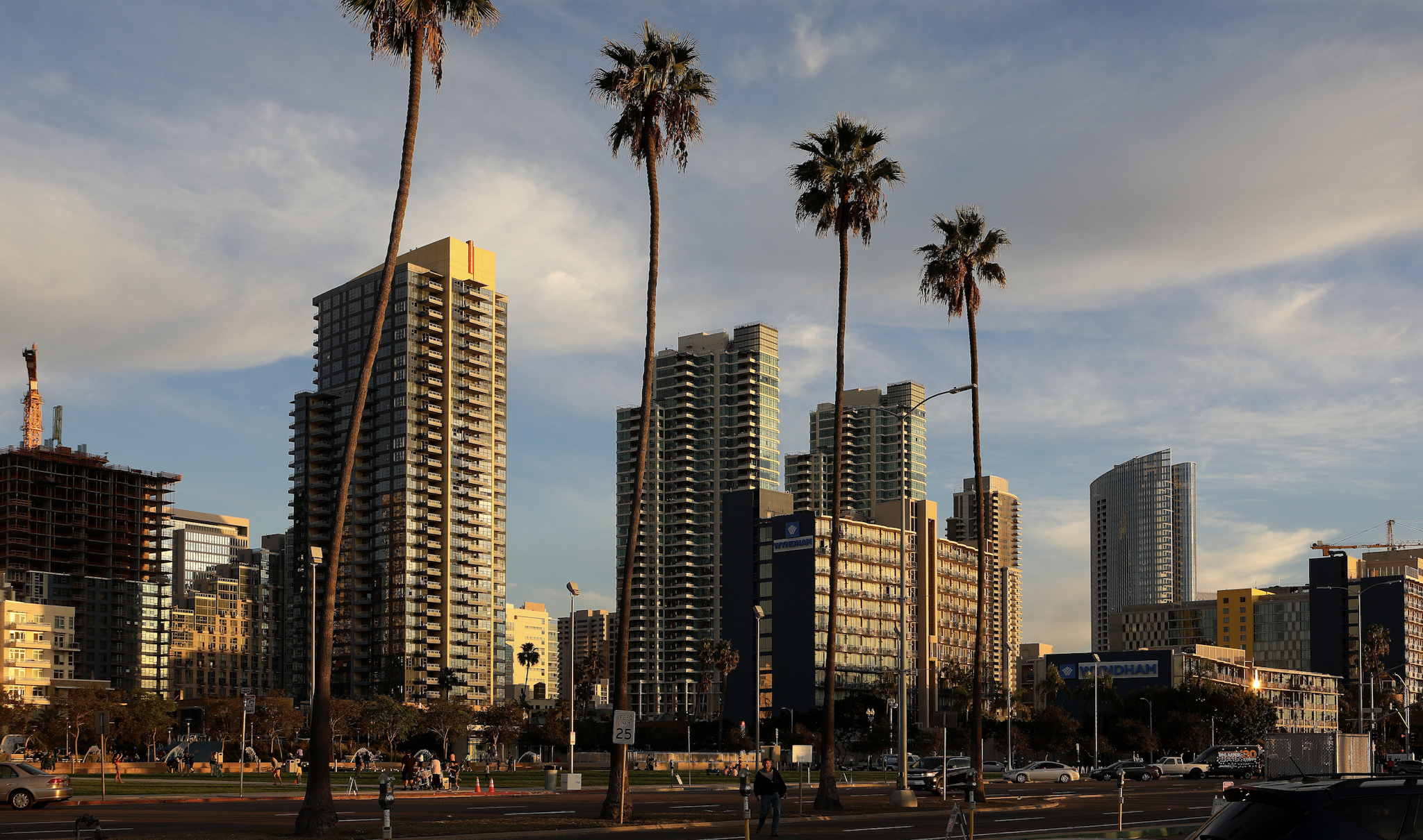 SAN DIEGO - JANUARY 14: A partial view of the San Diego skyline, as photographed along Pacific Highway in San Diego, California on January 14, 2018.