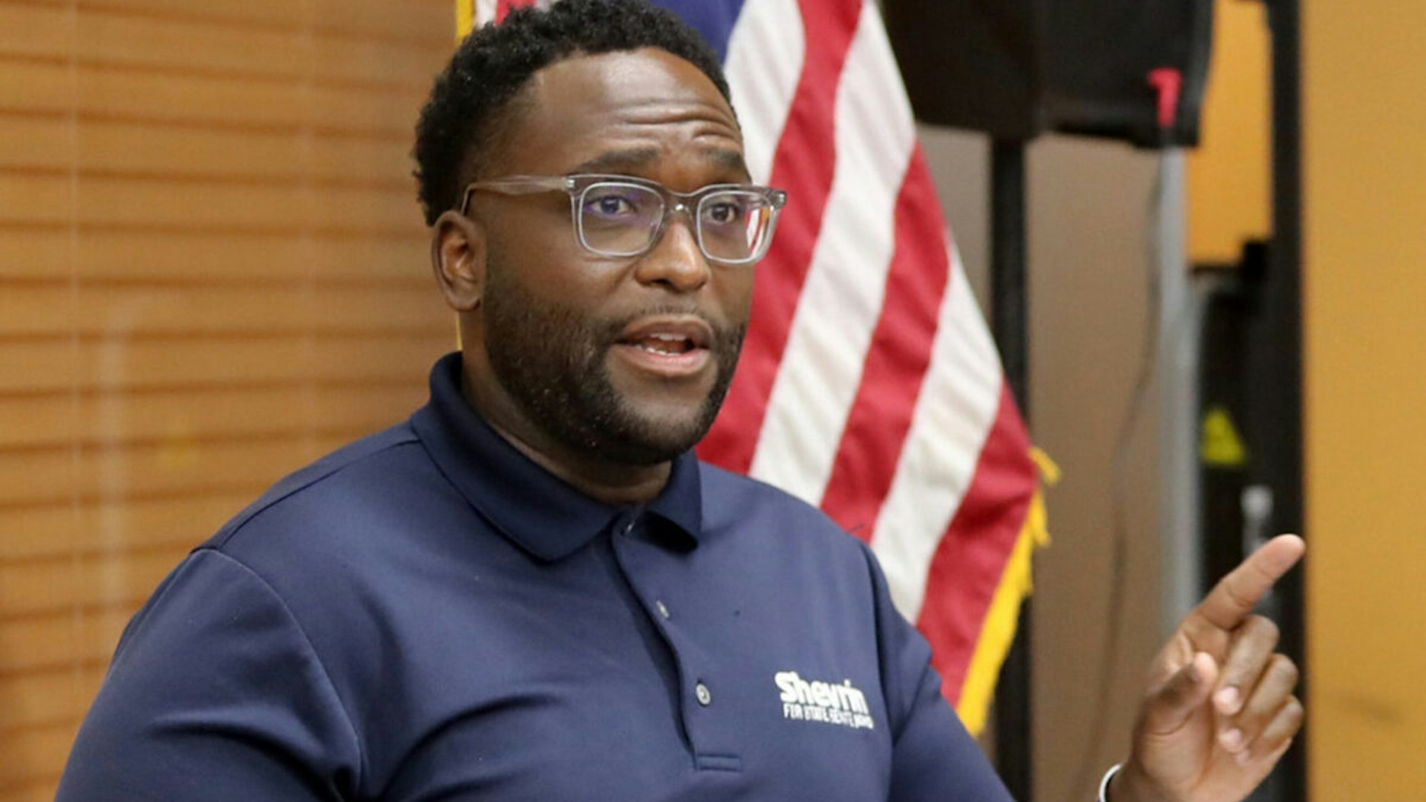 Florida state Sen. Shevrin Jones, along with Broward Supervisor of Elections Joe Scott and civil rights activists, holds a news conference on Friday, May 7, 2021, at the Broward County Supervisor of Elections Office in Lauderhill, Florida