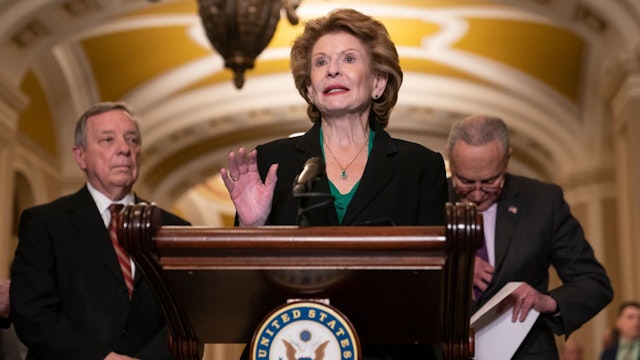 Senator Debbie Stabenow (D-MI) speaks to the media during the weekly Senate Democrat Leadership press conference at the US Capitol on December 13, 2022 in Washington, DC.