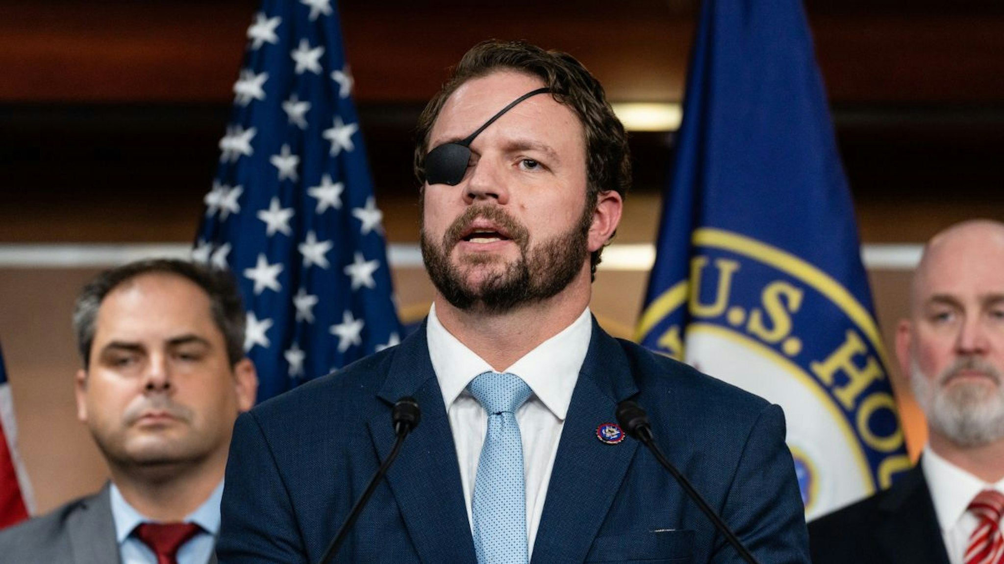 Representative Dan Crenshaw, a Republican from Texas, speaks during a news conference organized by House Republican veterans at the US Capitol in Washington, DC, US, on Wednesday, Jan. 4, 2023.