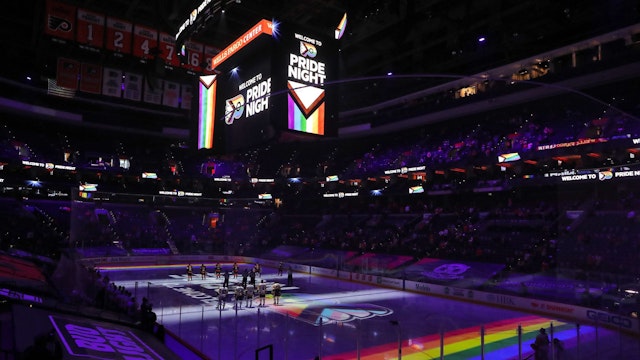 PHILADELPHIA, PA - MAY 03: Tonight's game is the Philadelphia Flyers Pride Night against the Pittsburgh Penguins at the Wells Fargo Center on May 3, 2021 in Philadelphia, Pennsylvania.
