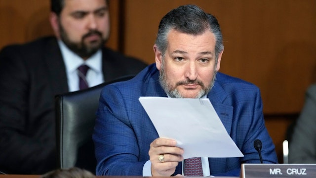 Sen. Ted Cruz (R-TX) interrupts the confirmation hearing of U.S. Supreme Court nominee Judge Ketanji Brown Jackson on Capitol Hill, March 23, 2022 in Washington, DC.