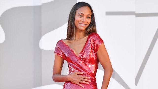 Zoe Saldana attends the red carpet of the movie "The Hand Of God" during the 78th Venice International Film Festival on September 02, 2021 in Venice, Italy.