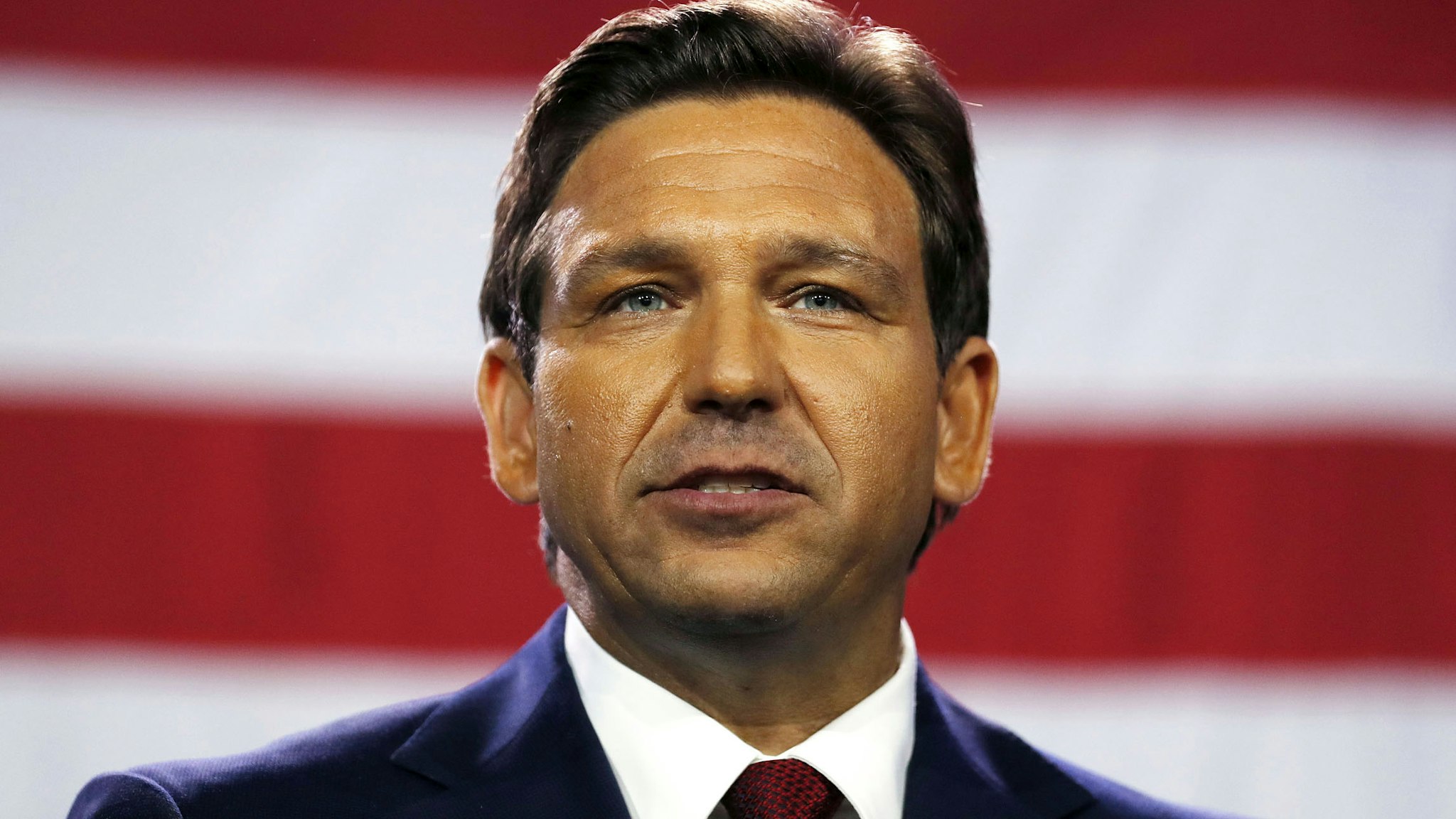 TAMPA, FL - NOVEMBER 08: Florida Gov. Ron DeSantis gives a victory speech after defeating Democratic gubernatorial candidate Rep. Charlie Crist during his election night watch party at the Tampa Convention Center on November 8, 2022 in Tampa, Florida. DeSantis was the projected winner by a double-digit lead.