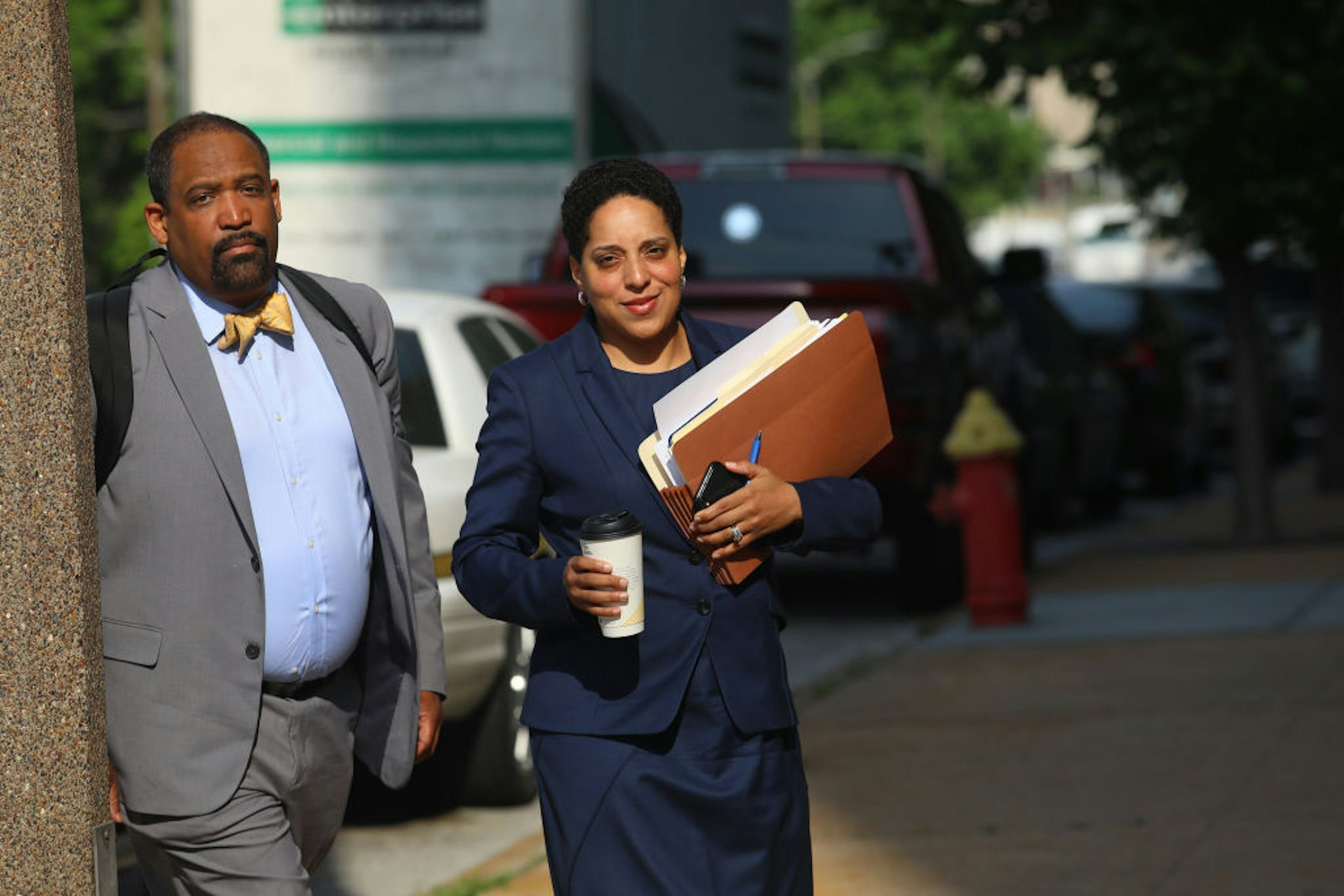 St. Louis Circuit Attorney Kim Gardner, right, and Ronald Sullivan, a Harvard law professor, arrive at the Civil Courts building on May 14, 2018. (Christian Gooden/St. Louis Post-Dispatch/Tribune News Service via Getty Images)