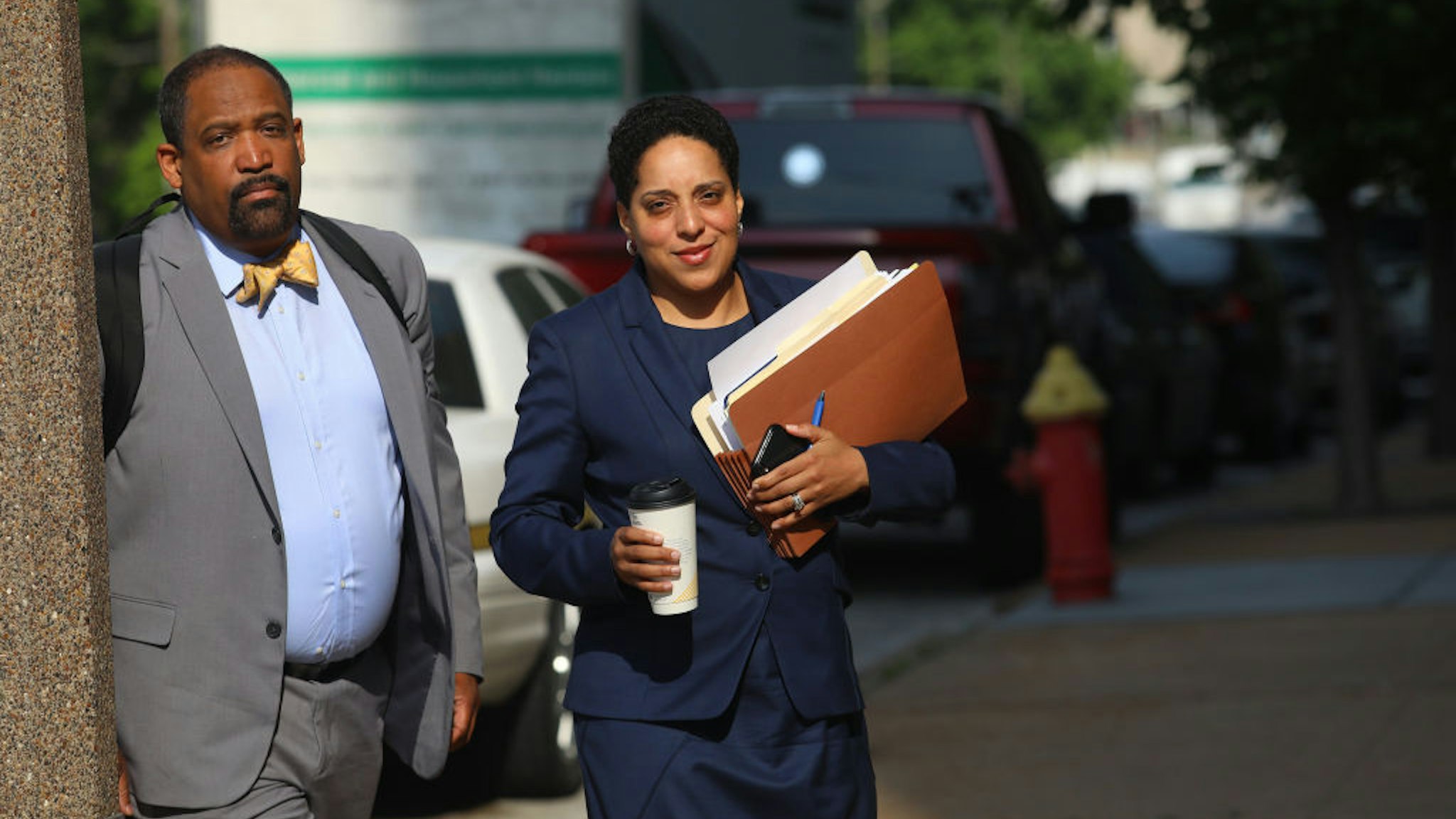 St. Louis Circuit Attorney Kim Gardner, right, and Ronald Sullivan, a Harvard law professor, arrive at the Civil Courts building on May 14, 2018. (Christian Gooden/St. Louis Post-Dispatch/Tribune News Service via Getty Images)