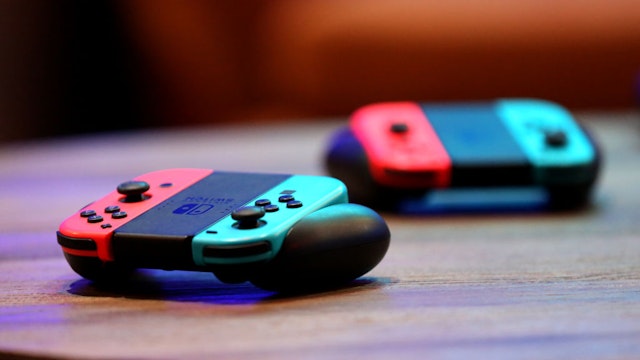LAS VEGAS, NEVADA - MARCH 24: Nintendo Joy-Con wireless controllers for the Nintendo Switch are displayed during the debut of Allied Esports' "PlayTime With KittyPlays" esports variety show at HyperX Esports Arena Las Vegas at Luxor Hotel and Casino on March 24, 2019 in Las Vegas, Nevada.