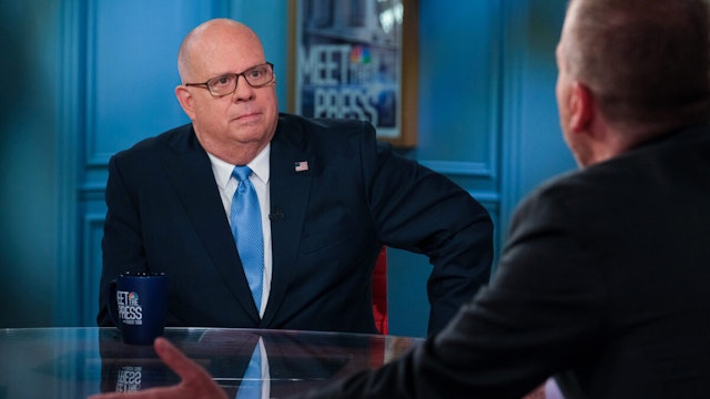 Maryland Gov. Larry Hogan and moderator Chuck Todd appear on Meet the Press in Washington, D.C.