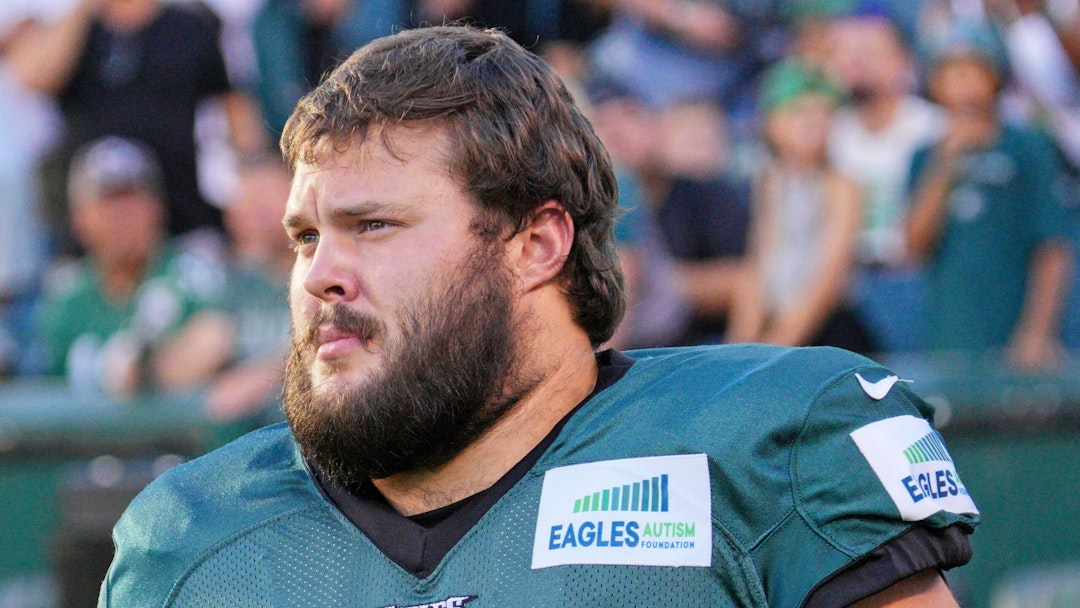 PHILADELPHIA, PA - AUGUST 07: Philadelphia Eagles guard Josh Sills (61) looks on during training camp on August 7, 2022 at Lincoln Financial Field in Philadelphia PA. (Photo by Andy Lewis/Icon Sportswire via Getty Images)