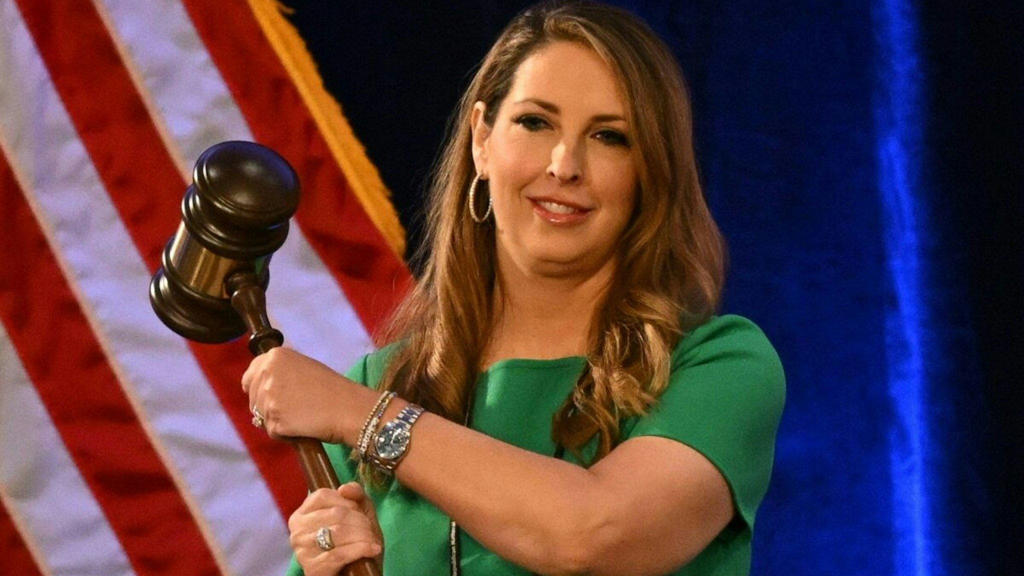 Ronna McDaniel, Chairwoman of the Republican National Committee (RNC) holds the gavel at the start of the 2023 Republican National Committee Winter Meeting in Dana Point, California, on January 27, 2023.