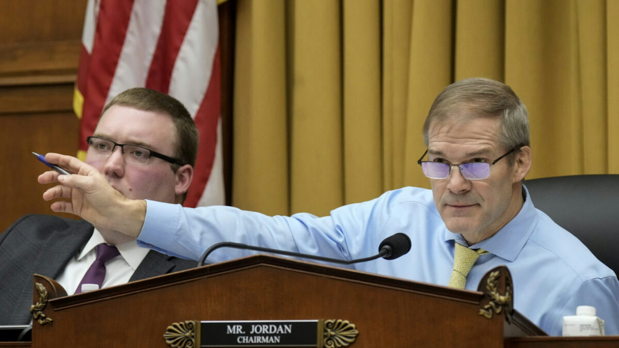 U.S. Rep. Jim Jordan (R-OH), Chairman of the House Judiciary Committee, presides over a business meeting prior to a hearing on U.S. southern border security on Capitol Hill, February 01, 2023 in Washington, DC.