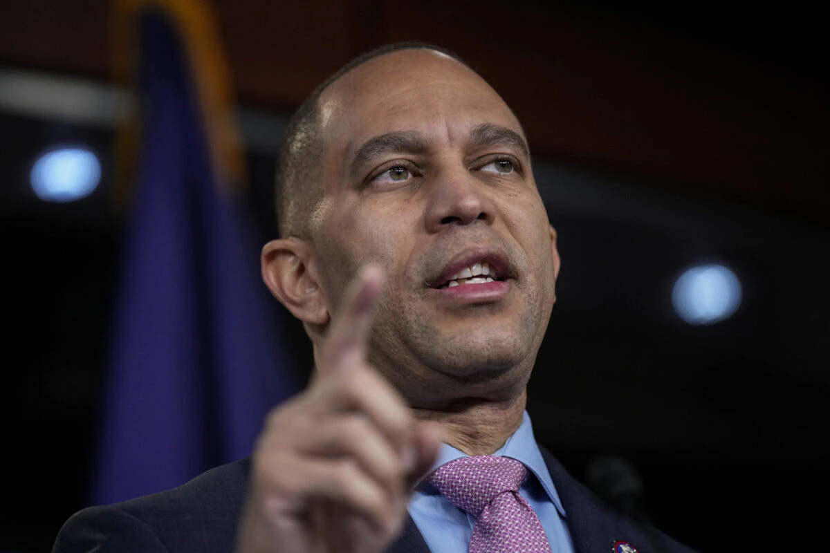 House Minority Leader Hakeem Jeffries (D-NY) speaks during his weekly news conference on Capitol Hill February 2, 2023 in Washington, DC.