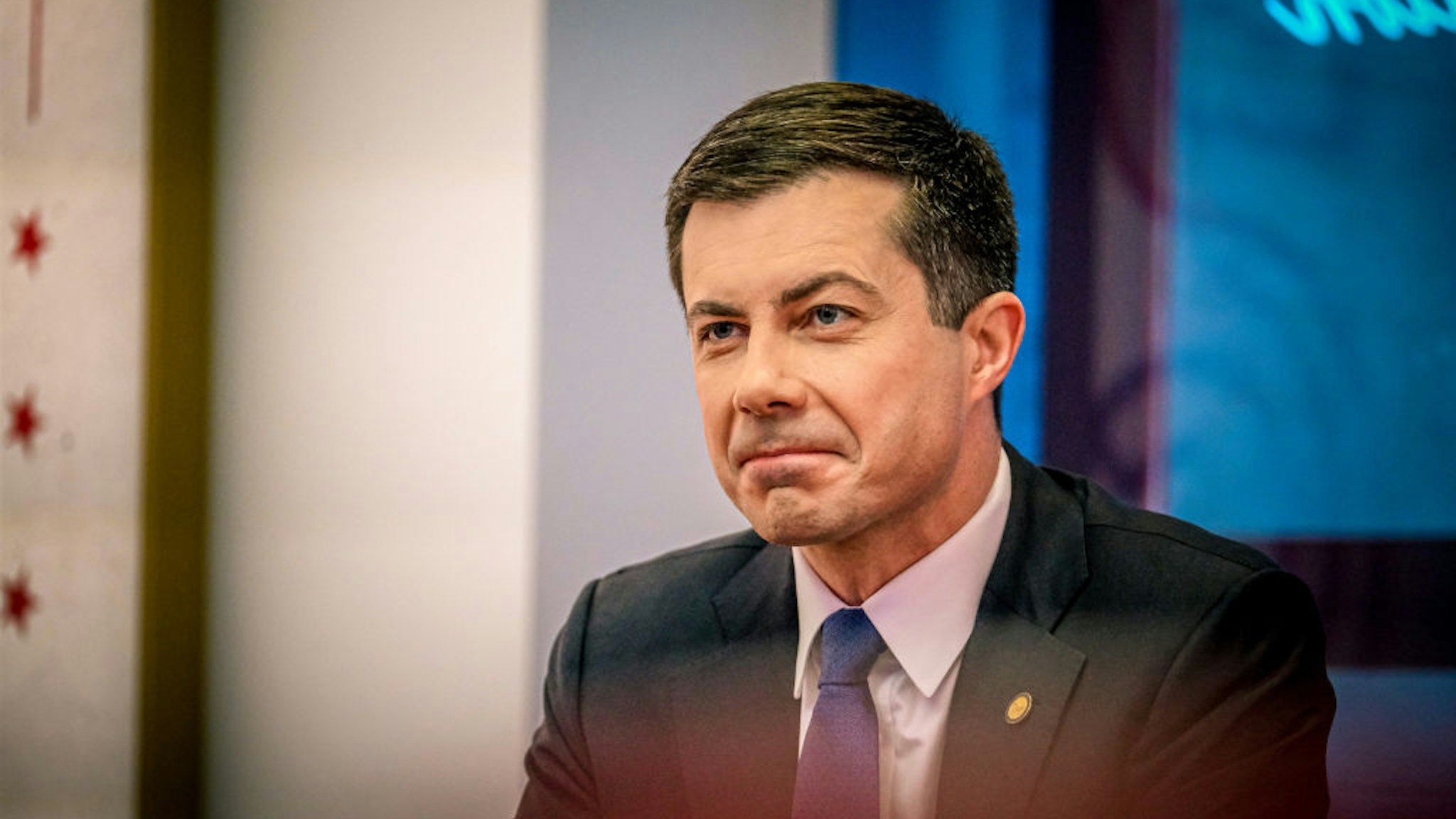 MEET THE PRESS -- Pictured: Pete Buttigieg, Secretary of Transportation, appears on Meet the Press in Washington, D.C. Sunday, Feb. 5, 2023. -- (Photo by: William B. Plowman/NBC via Getty Images)