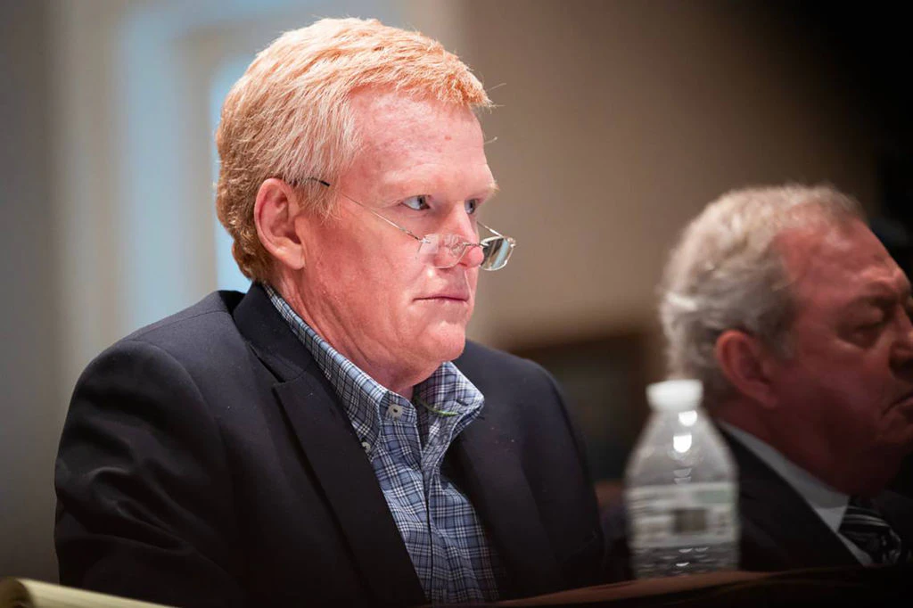 Alex Murdaugh listens to testimony about during his murder trial at the Colleton County Courthouse on Feb. 10, 2023, in Walterboro, South Carolina.