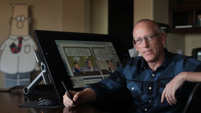 Scott Adams, cartoonist and author and creator of "Dilbert", poses for a portrait in his home office on Monday, January 6, 2014 in Pleasanton, Calif. Adams has published a new memoir "How to Fail at Almost Everything and Still Win Big: Kind of the Story of My Life".