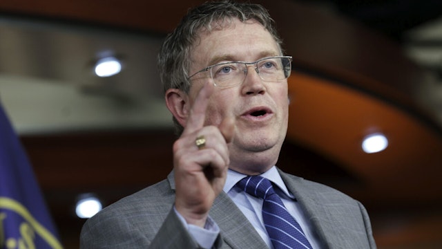 U.S. Rep. Thomas Massie (R-KY) speaks at a House Second Amendment Caucus press conference at the U.S. Capitol on June 08, 2022 in Washington, DC. The lawmakers said the recent gun control legislation proposed by Democrats infringe on Constitution rights and will not work to curb gun violence.