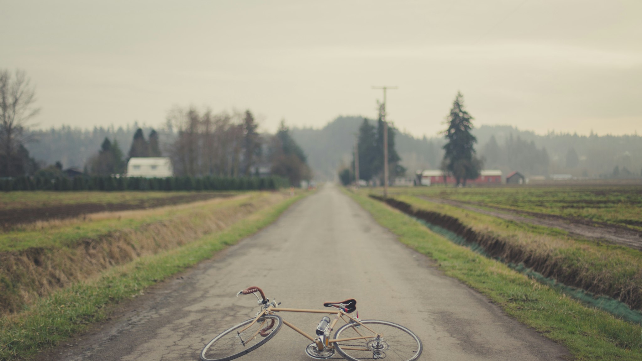 Bicycle lying on road - stock photo