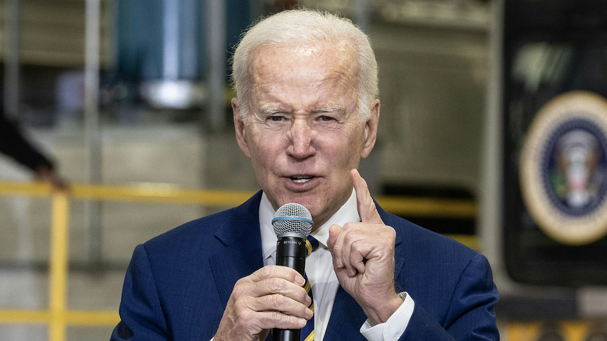 NEW YORK, UNITED STATES - 2023/01/31: President Joe Biden Jr. highlights Bipartisan Infrastructure Law funding for the Hudson River Tunnel project at the West Side Yard gate.