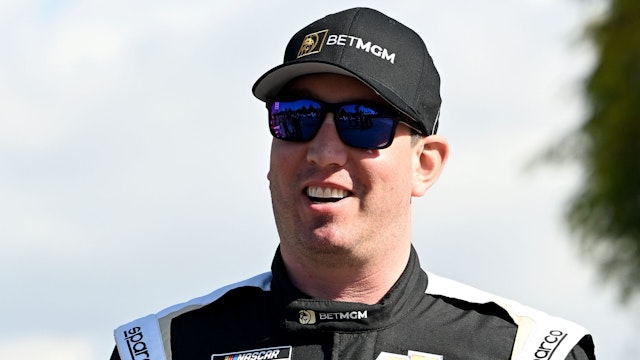 Los Angeles, CA - February 05: Kyle Busch heads to his race car prior to the opening heat races during the NASCAR Busch Light Clash at the Los Angeles Memorial Coliseum in Los Angeles on Sunday, Feb. 5, 2023.