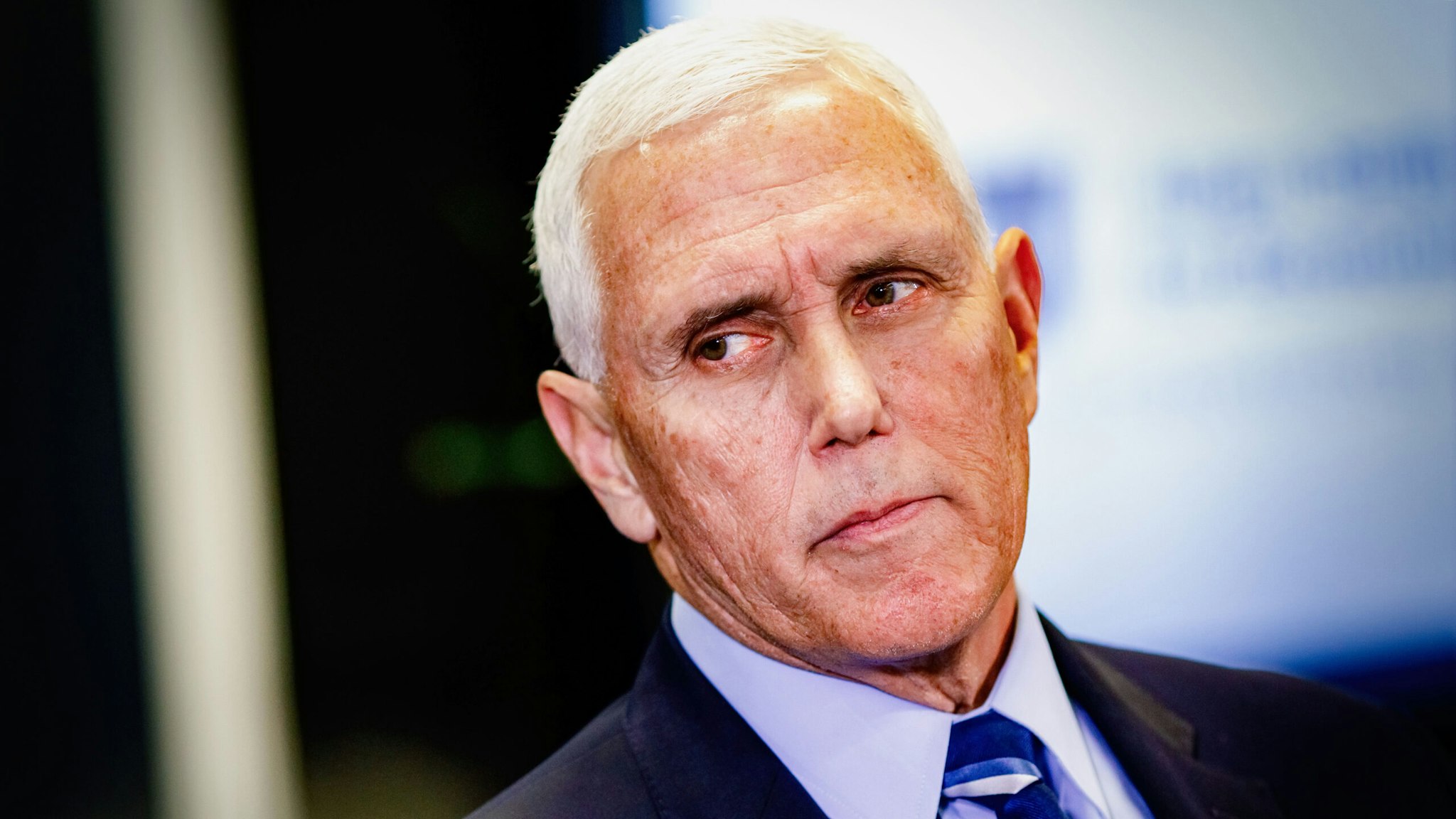 MIAMI, FL - JANUARY, 27: Former Vice President Mike Pence answers questions from the press during a visit to Florida International University (FIU) in Miami, Florida, as part of the book tour for his New York Times bestselling book, So Help Me God, on Friday, Jan. 27, 2023.