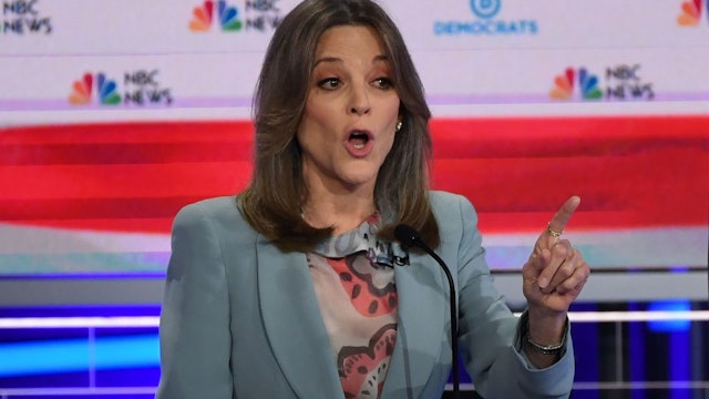 Democratic presidential hopeful US author Marianne Williamson speaks during the second Democratic primary debate of the 2020 presidential campaign season hosted by NBC News at the Adrienne Arsht Center for the Performing Arts in Miami, Florida, June 27, 2019.