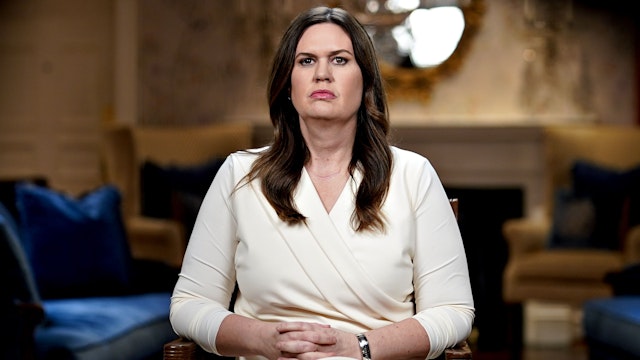 Sarah Huckabee Sanders, governor of Arkansas, waits to deliver the Republican response to President Biden's State of the Union address in Little Rock, Arkansas, US, on Tuesday, Feb. 7, 2023. Biden tonight vowed to not allow the US to default on its debt, calling on Congress to raise the debt-ceiling and chastising Republicans seeking to leverage the standoff to force spending cuts.