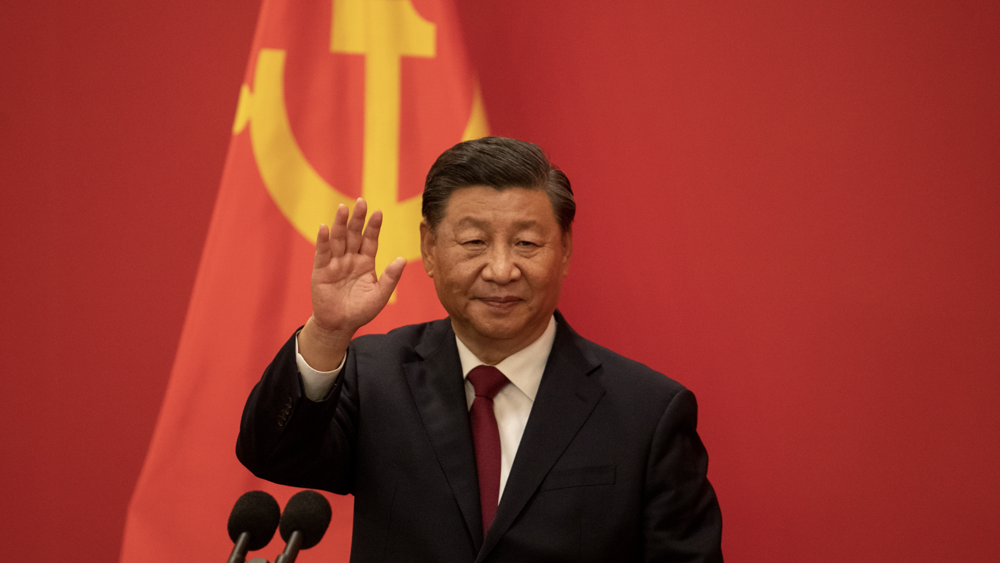 Xi Jinping, China's president, during the unveiling of the Communist Party of China's new Politburo Standing Committee at the Great Hall of the People in Beijing, China, on Sunday, Oct. 23, 2022. President Xi Jinping stacked China's most powerful body with his allies, giving him unfettered control over the world's second-largest economy.