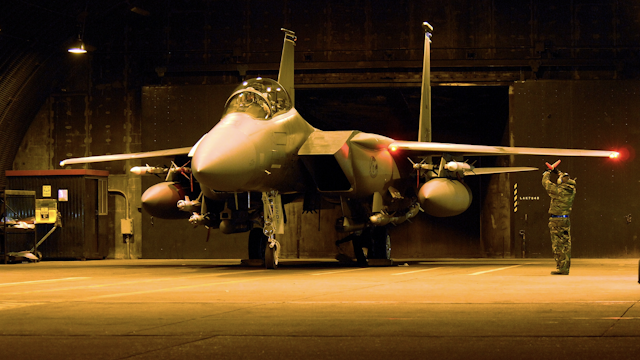 LAKENHEATH, ENGLAND - MARCH 19: (EDITORS NOTE: Image has been reviewed by U.S. Military prior to transmission.) In this handout image provided by the U.S. Air Force, 492nd FS commander, prepare to taxi their F-15E Strike Eagle prior to their departure from RAF Lakenheath in preparation for Operation Odyssey Dawn missions March 19, 2011 in Lakenheath, United, Kingdom. Approximately 112 cruise missiles fired from U.S. and British ships and submarines targeting about 20 radar and anti-aircraft sites along Libya's Mediterranean coast.
